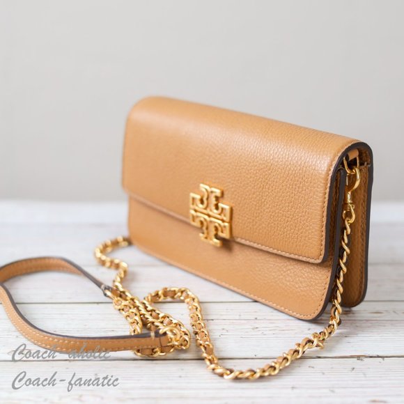 NWT Tory Burch Britten Chain Wallet with Wristlet Leather Crossbody in Tiramisu - Picture 5 of 11